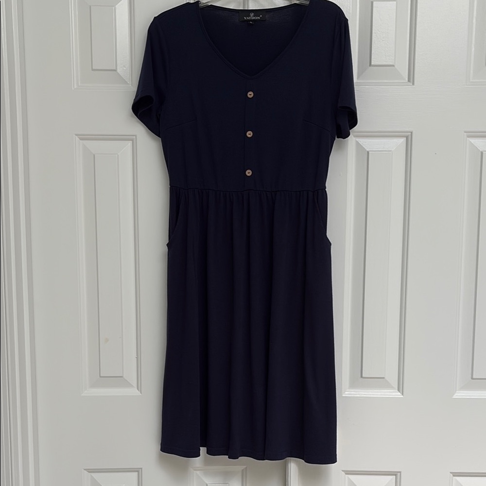 Navy Blue Casual Midi Dress